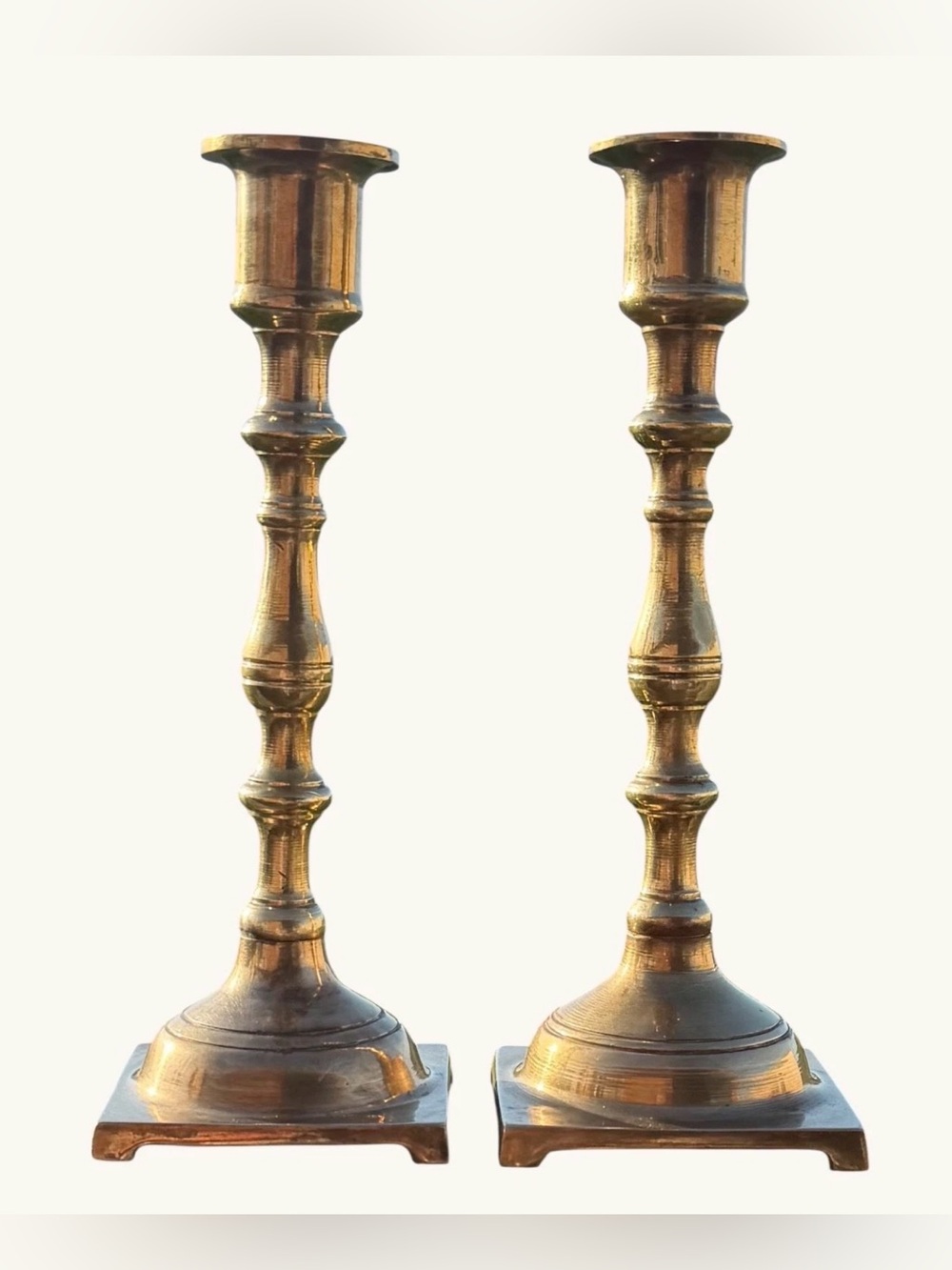 Vintage Pair Solid Brass Candlestick Holders 7.5” Made in Hong Kong